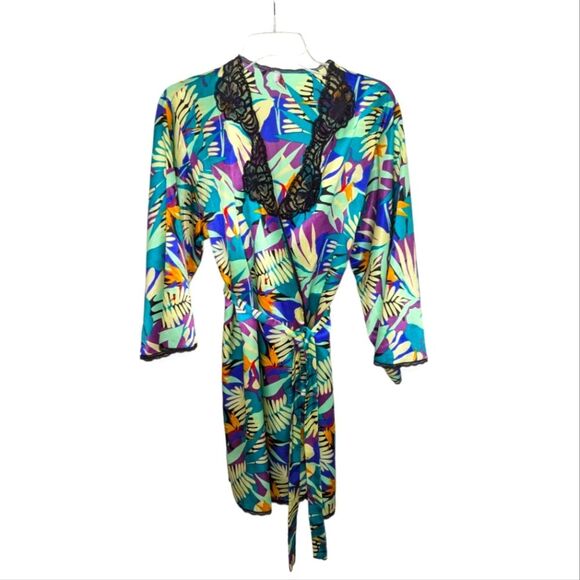Vintage Vanity Fair satin kimono robe tropical birds of paradise - Picture 1 of 11